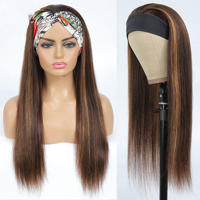 Highlight Color Straight Headband Human Hair Wig