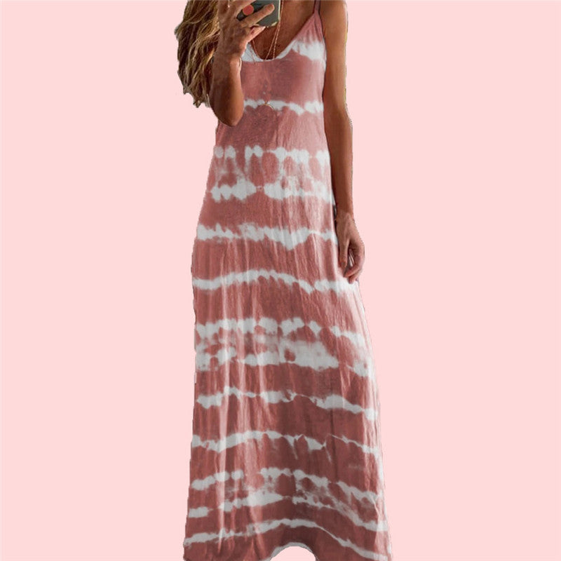Strap And Horizontal Print Tank Top Dress