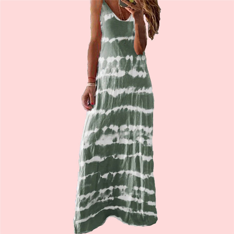 Strap And Horizontal Print Tank Top Dress