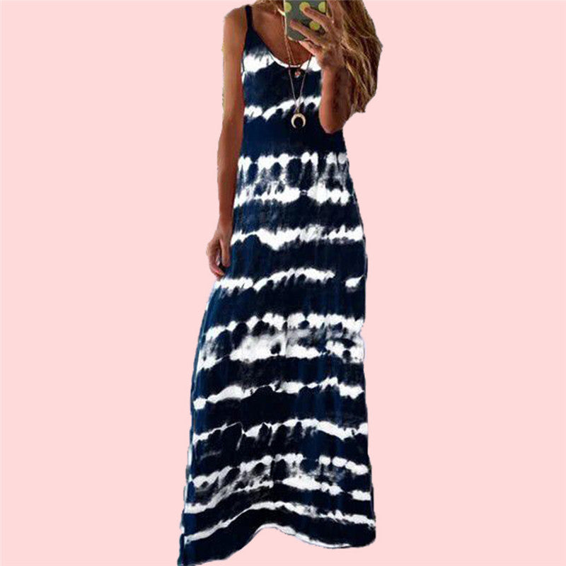 Strap And Horizontal Print Tank Top Dress