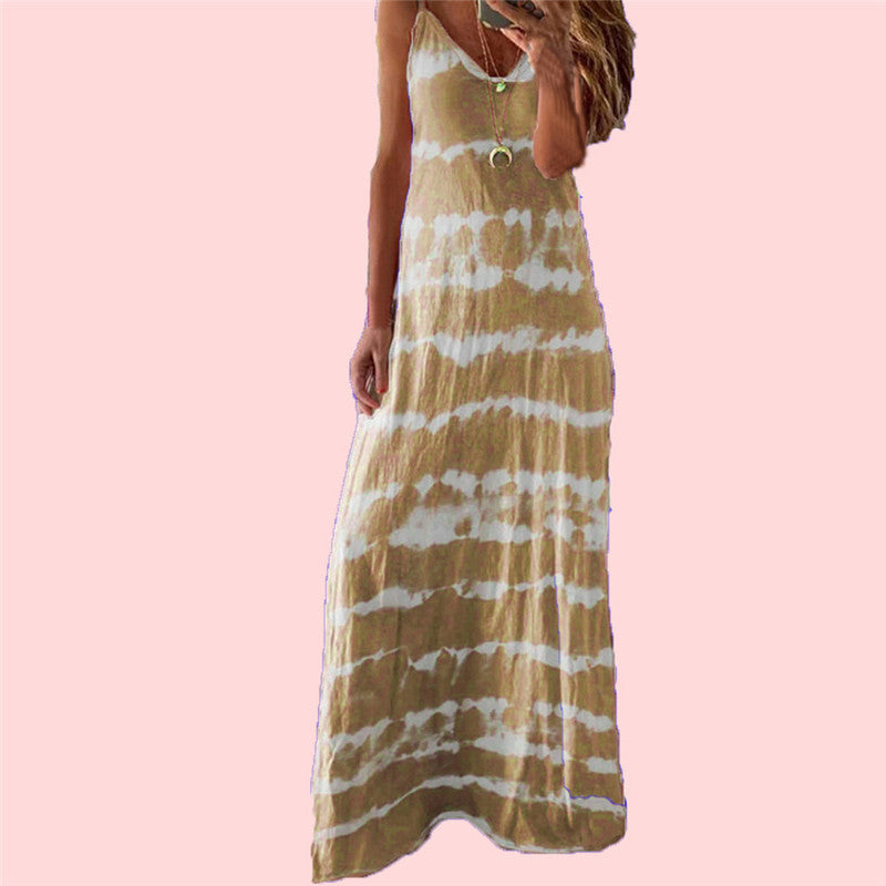 Strap And Horizontal Print Tank Top Dress