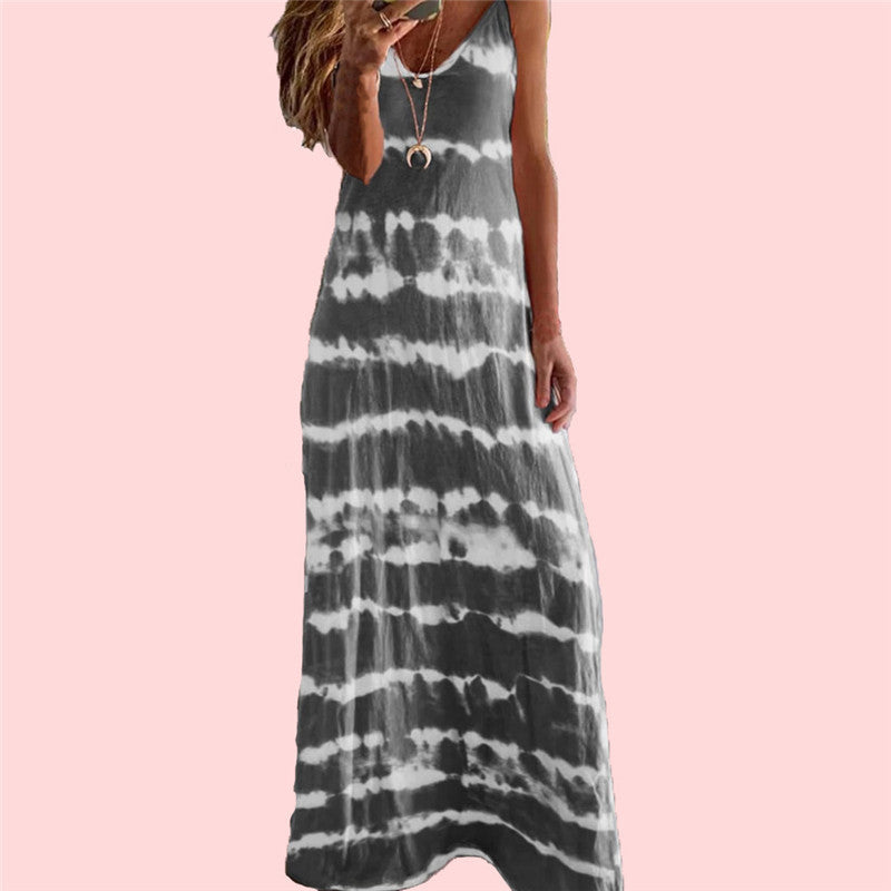 Strap And Horizontal Print Tank Top Dress