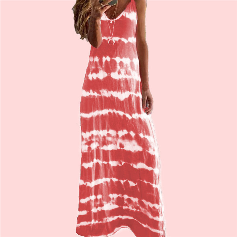 Strap And Horizontal Print Tank Top Dress