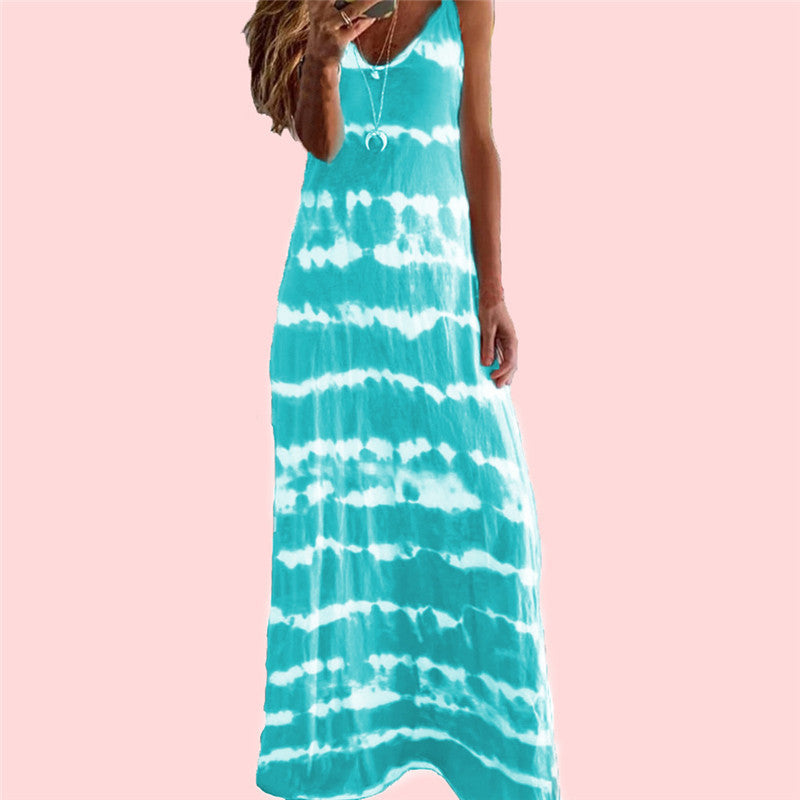 Strap And Horizontal Print Tank Top Dress