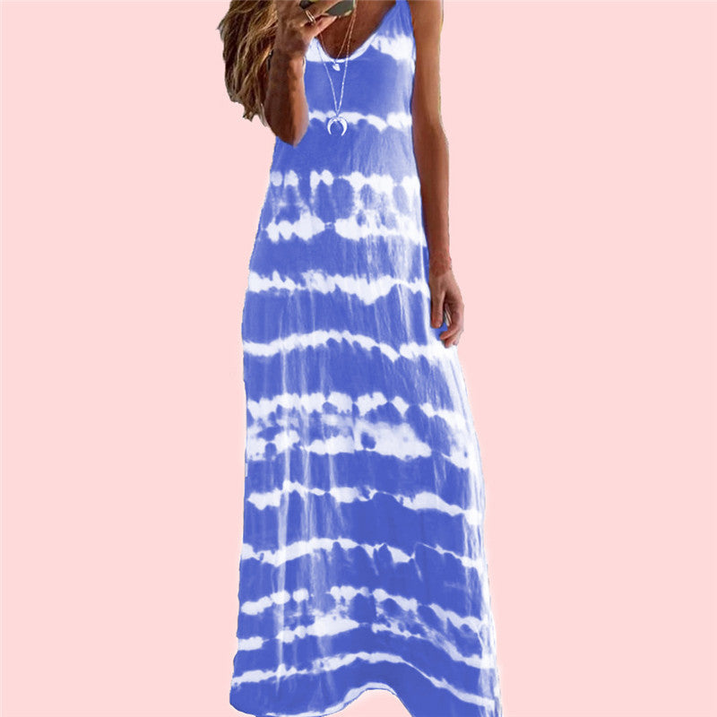 Strap And Horizontal Print Tank Top Dress