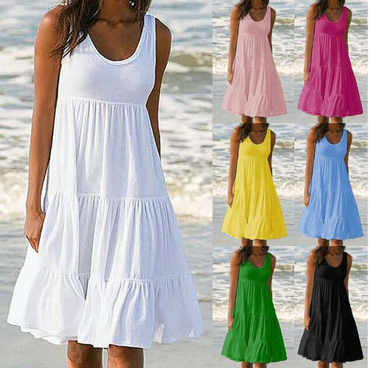 Sleeveless round neck patchwork beach dress