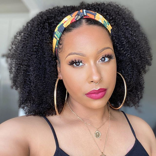 Headband black twisted fluffy explosion Human Hair wig