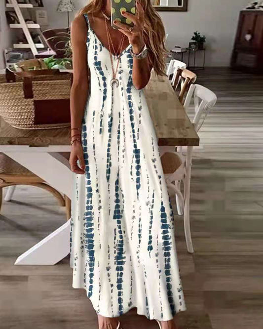 European And American New Tie-dye Print Suspender Dress